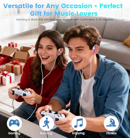 Wired Gaming Earbuds with Mic, 11mm Dynamic Driver HiFi in Ear Monitors, 3-Way Adjustable Tuning Switch Detachable Cable IEM Earphones, Deep Bass Noise Isolating Headphones for Musician Game PC Laptop - color: Purple