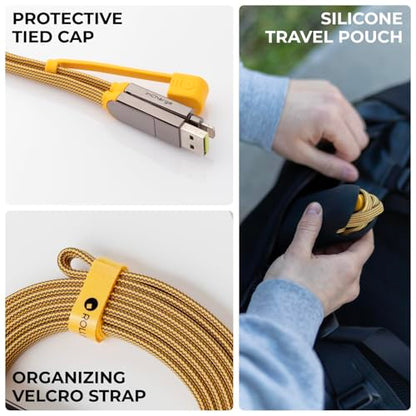 Rolling Square InCharge XL 200cm - USB C Charger Cable, Lightning Cable for Smartphone, Universal Cable Charger 6 in 1, USB Plug, Yellow, 100W - color: Yellow