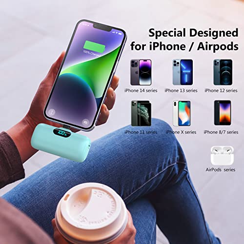 [2 Pack] Mini Portable Charger 5000mAh,Ultra-Compact 15W PD Fast Charging Power Bank,LCD Display Cute Battery Pack Backup Charger Compatible with iPhone 14/14 Pro Max/13 Pro/12/11/XR/8/7-Green+Purple - color: z-Green+Purple