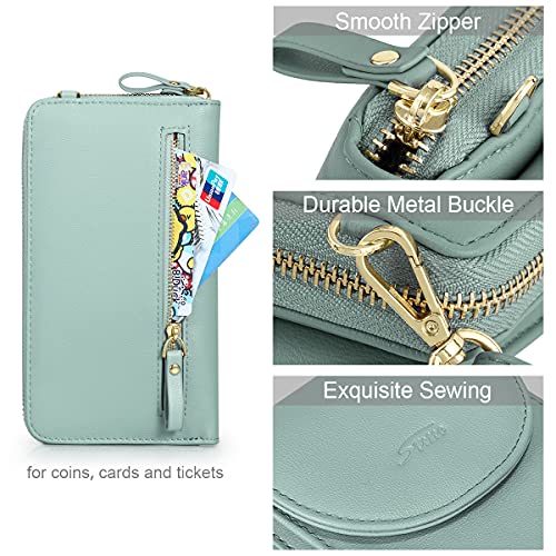 S-ZONE Small Crossbody Bags for Women Phone Purse RFID Blocking Wallet | Card Slots, Vegan Leather, Anti-theft, Multi Pockets, Detachable Adjustable Strap, Travel Eveyday Outing - color: Light Green