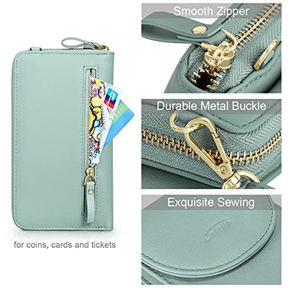 S-ZONE Small Crossbody Bags for Women Phone Purse RFID Blocking Wallet | Card Slots, Vegan Leather, Anti-theft, Multi Pockets, Detachable Adjustable Strap, Travel Eveyday Outing - color: Light Green