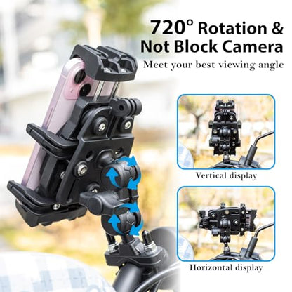EMERK Motorcycle Phone Mount - Anti-Shake Phone Holder with Vibration Dampener Fits 4.7''-7.2'' Smartphones, Adjustable Heavy-Duty Handlebar Mount for Bike Bicycle Scooter ATV (0.5''-1.3'' Handlebars)