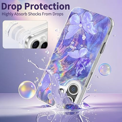 Compatible with iPhone 17 Case,with [Shockproof Protective][Camera Protection] Cute Butterfly Aesthetic Phone Cover Anti-Yellowing Soft Slim Cover for Women Girl-Purple - color: Purple Butterfly, size: iPhone 17