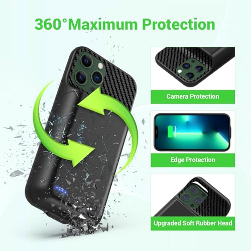 13800mAh High Capacity Battery Case for iPhone 14, for iPhone 13, 13 Pro (6.1 inch), 2026 Upgraded Battery Pack Rechargeable Charger External Charging Case w/Tempered Glass Screen Protector Black - size: iPhone 14，13,13 Pro