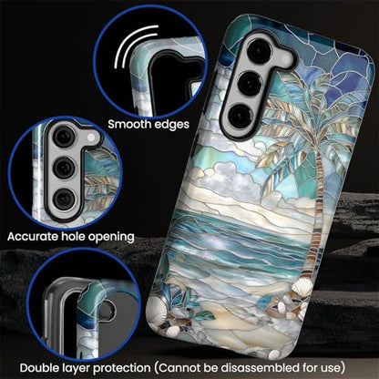 Case for Samsung Galaxy S24 Plus,Anti-Scratch Full-Body Cover Shockproof Slim Design Case,PC Hard Shell & Silicone Inner Bumper -Beach Palm Tree - color: Beach Palm Tree, size: Galaxy S24 Plus