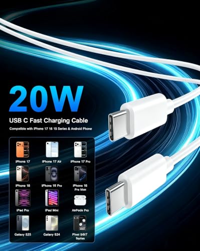 iPhone 17 16 15 Charger Fast Charging 10FT, 20W USB C Charger Block & Cable - color: White