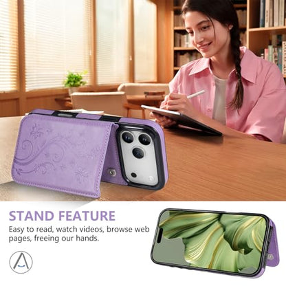 Korecase iPhone 17 Pro Wallet Case Mint Green | Card Slot, RFID Block, Shockproof, Anti-Slip, Aesthetic Embossing Butterfly - color: Mint Green, size: iPhone 17 Pro 6.3"