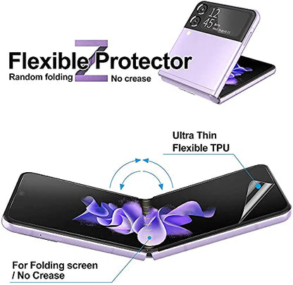 For Samsung Galaxy Z Flip3 5G Screen Protector Hydrogel Film,4 in 1 HD Clear Anti-Scratch Soft Screen Protector for Galaxy Z Flip 3 Inside Screen,Two Backs&Hinge