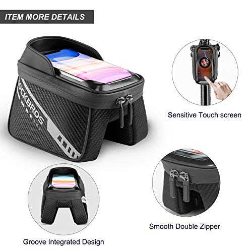 ROCKBROS Bike Phone Front Frame Top Tube Bike Bag with Sun Visor Waterproof | TPU Meterial Bicycle Handlebar Bag Cell Phone Holder Mount Bag Cycling Accessories Storage Pouch for Phone 7.2”
