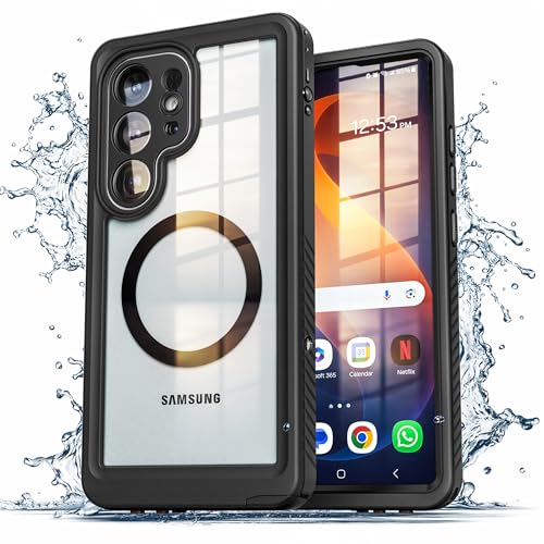 ENCASED Waterproof Case Designed for Samsung Galaxy S26 Ultra (IP68) Full Body Protective Phone Case with Screen Protector Built-in and MagSafe Compatible (Clear/Black) - size: S26 Ultra