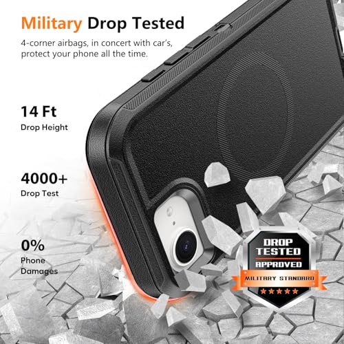 TUTUKII Magnetic for iPhone 16e/17e Case with Belt Clip Holster (Black) | MagSafe Compatible, Heavy-Duty Military-Grade Drop Protection, 3-Layer Rugged Shockproof Protective Cover 6.1-Inch - size: iPhone 16e &17e 6.1"
