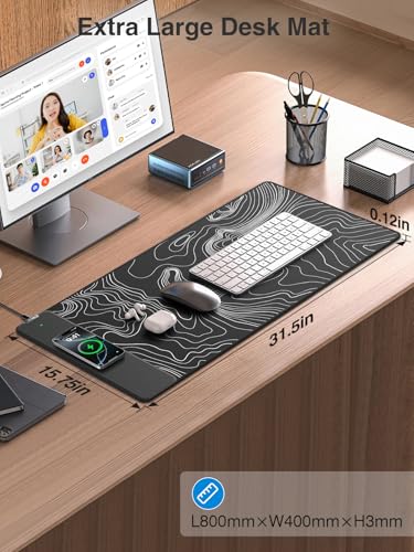 Magnetic Wireless Charging Mouse Pad, 31.5"x15.8" Large Desk Mat - color: Black-31.5"x15.8"-Mag-Contour
