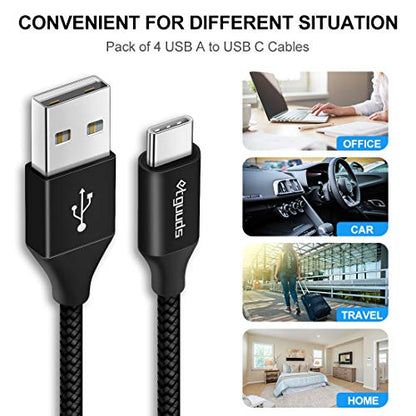 etguuds USB to USB C Cable, 4-Pack USB A to USB C Cable Fast Charging - color: Black, size: 1ft,3ft,6ft,10ft