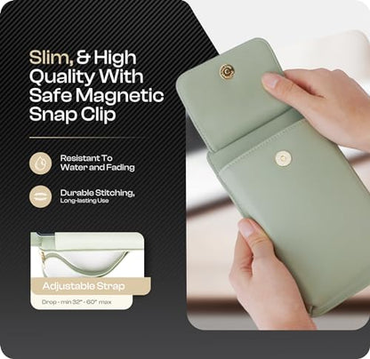 Crossbody Phone Purse for Women – RFID Phone Case Wallet w/Magnetic Closure & Separate Zipper Pocket Crossbody Bag - color: Olive Color