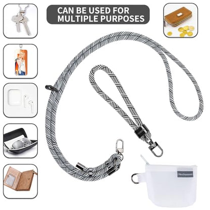 HOTEMIA Phone Lanyard and Wrist Straps, Adjustable Cell Phone Lanyard Crossbody with Detachable Wallet, 8mm Thick iPhone Lanyard for Around the Neck(White Black+Wallet) - color: White Black+wallet