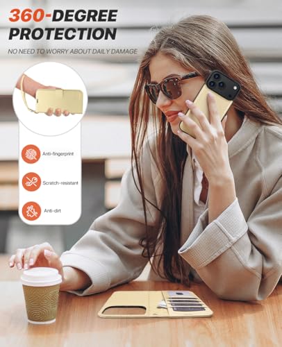 OCASE for iPhone 17 Pro Max Detachable Wallet Case with Card Holder, 2 in 1 PU Leather Flip Folio with RFID Blocking Stand Wrist Strap Shockproof Phone Cover 6.9 Inch 2025, Gold - color: Gold, size: iPhone 17 Pro Max