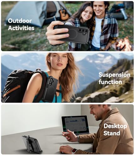 DUEDUE Magnetic Case for Samsung Galaxy A17 Case, Samsung A16 Case with Belt Clip Holster, Heavy Duty Protection Case[Compatible with Magsafe], Rugged Phone Cover with 360°Rotating Kickstand, Black