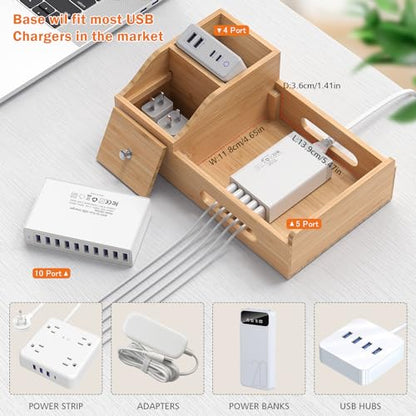 Bamboo Charging Station for Multiple Devices with USB Charger, 5 Cables - color: Style 2