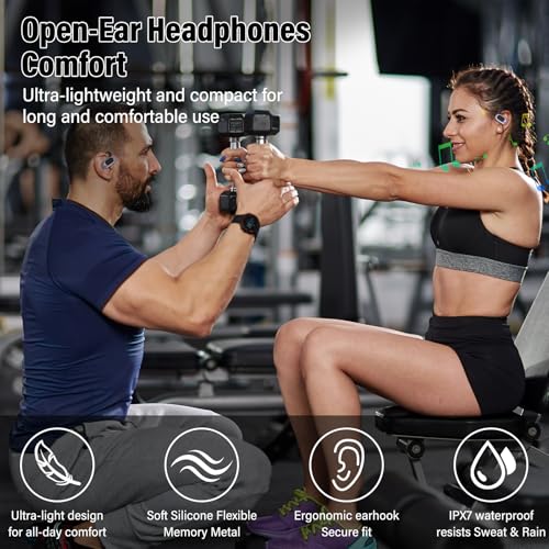 Open Ear Headphones, NEW Over Ear Earbuds with 4 ENC Noise-Canceling Mic - color: Black Purple