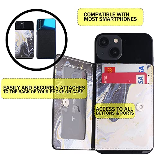 Credit ID Card Holder for Back of Phone Leather Phone Wallet Stick On with Stand Flip Waterproof Leather Adhesive Wallet for Most Cellphones (Marble Yellow) - color: Marble Yellow