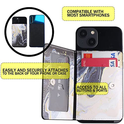 Credit ID Card Holder for Back of Phone Leather Phone Wallet Stick On with Stand Flip Waterproof Leather Adhesive Wallet for Most Cellphones (Marble Yellow) - color: Marble Yellow