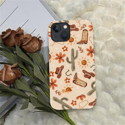 ZHEGAILIAN Case Compatible with iPhone 15 Plus,Denim Boots Cactus Design Phone Case,Matte Mixed Double-Layer Hard Shell+Soft Silicone TPU Shock Protective - color: Denim boots cactus, size: iPhone 15 Plus