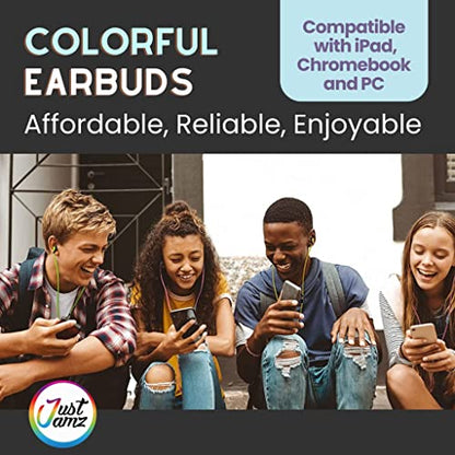 JustJamz Pearl White Bulk Earbuds 30 Pack – Wired Earphones 3.5mm Jack | Disposable Headphones for Classroom, Kids, Home & Family | Ear Buds Bulk