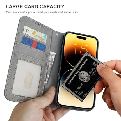Bocasal Detachable Wallet Case Card Holder for iPhone 15 Pro Max Grey | RFID Blocking Kickstand Card Slots Holder PU Leather Magnetic Shockproof Wrist Strap Removable Flip Protective Cover 6.7 inch - color: Gray