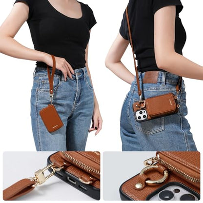 ORNARTO Magnetic Detachable Wallet Case for iPhone 16 Pro Max, Brown | Compatible with MagSafe, Crossbody Wallet Case with Card Holder Wrist Strap, RFID Blocking PU Leather Wallet Phone Cover 6.9” - color: Brown