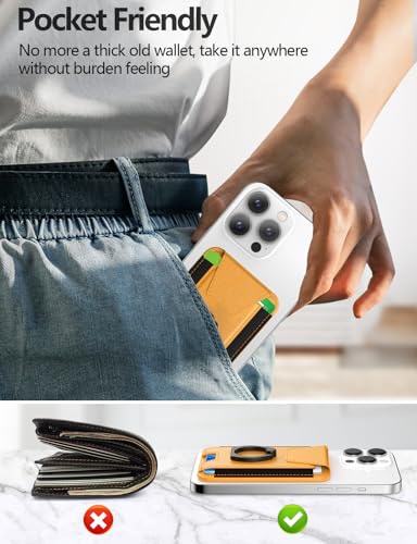 for Magsafe Wallet with Grip, 6-Card Holder; Stronger Magnetic Phone Wallet - color: Yellow