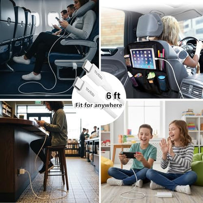 6FT USB C to USB C Cable, 60W Fast Charging, for iPhone 17/16/15 Series, Samsung S24/S23/S22 Ultra, Google Pixel 8/7/6, iPad Pro/Air, MacBook, CarPlay, White - color: White, size: 6FT C to C