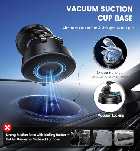 Upgraded 15W Magnetic Car Charger, Dashboard Phone Holders for iPhone 12-17