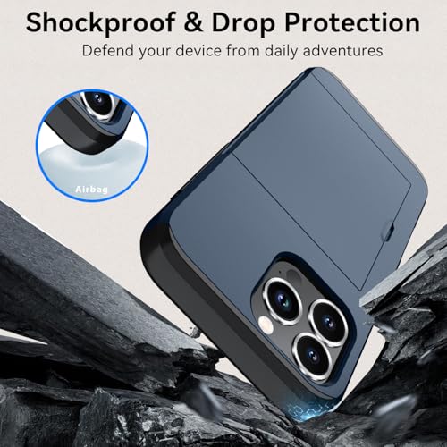 Qinmay Compatible with iPhone 16 Pro Case with Card Holder, Dual Layer Shockproof,Heavy Duty Protective Hidden Slot Slim Wallet Phone Cover，Blue - color: Blue, size: for iPhone 16 Pro