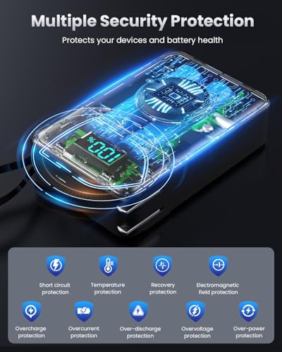 4-in-1 Portable Charger With Built-in Wall Plug&USB-C Cables,10800mAh Power Bank with iWatch Charger,QC4.0+PD 25W Fast Charging Battery Pack,Travel Essentials for iPhone 17/16,Apple Watch,Android etc - color: Black Silver