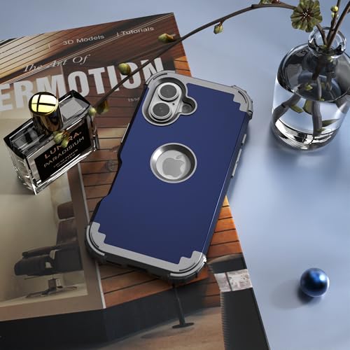 IDweel for iPhone 16 Case with Screen Protector, 3 in 1 Shockproof Slim Fit Hybrid Heavy Duty Hard PC Cover Soft Silicone Bumper Full Body Anti-Fingerprint Case, Blue - color: Blue