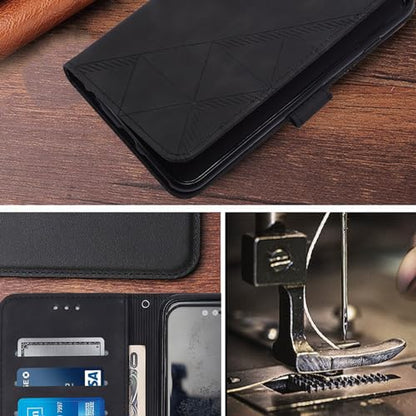 Faux Leather Flip Wallet Case for Motorola Moto G75, YBS Black | Card Slots Storage, Magnetic Closure, Hands-Free Kickstand, RFID Blocking, Precise Cutouts - color: Black