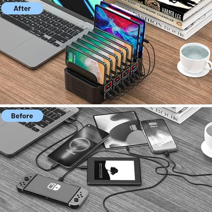 Charging Station for Multiple Devices, 16 Port USB Fast Charging Station, 175W Ipad Charger Station, Multiple Charger Organizer Compatible with Smartphones, Tablets and Other Devices