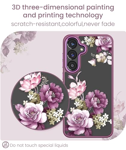 Crystal Clear Flower Pattern Case for Samsung Galaxy S26 FE-Purple | Girl Women Slim Soft TPU + Hard PC Military Grade Protective Phone Cover WithTempered Glass Screen Protector for S26 FE - color: S26 FE-Purple