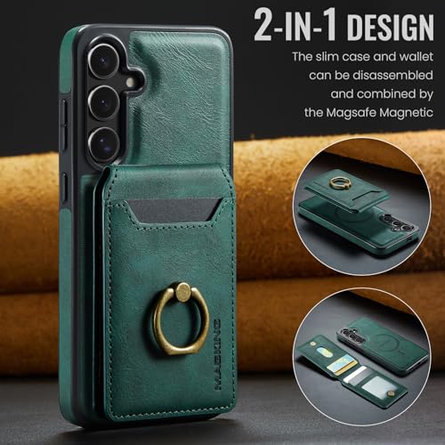 for Samsung Galaxy S26 2 in 1 Detachable Card Bag Wallet Case Durable Leather Wallets Magnetic Card Holder 4 Card Slots Ring Stand RFID Blocking Green - color: Green, size: Samsung Galaxy S26