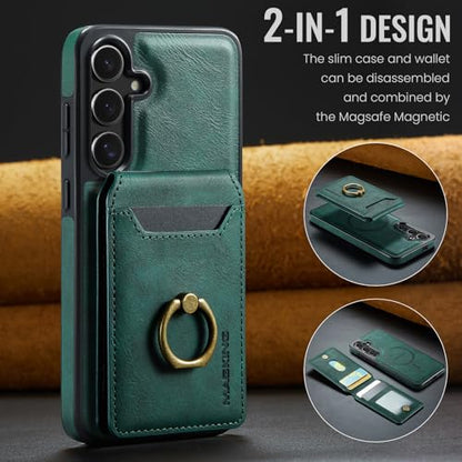 for Samsung Galaxy S26 2 in 1 Detachable Card Bag Wallet Case Durable Leather Wallets Magnetic Card Holder 4 Card Slots Ring Stand RFID Blocking Green - color: Green, size: Samsung Galaxy S26