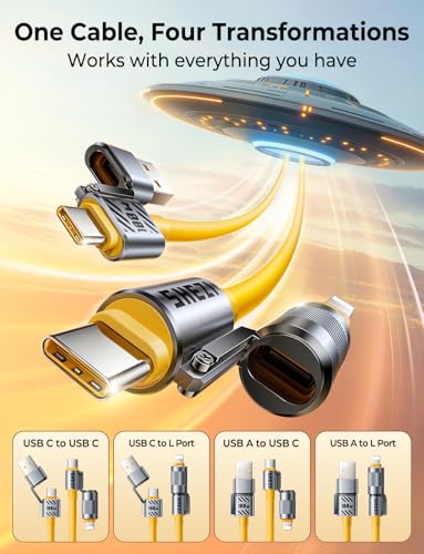 Silicone 4 in 1 USB C Cable 100W Compatible with Lightning Cable - color: Yellow, size: 100W, style: Silicone Cable