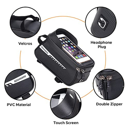 ENGWE Bike Front Frame Bag, Waterproof Bike Phone Holder Mountain Bicycle Handlebar Pouch Cycling Storage Bag with TPU Touch-Screen Sun-Visor Rain Cover for Phones under 6.5”