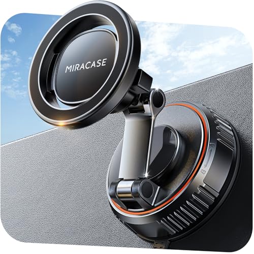 Miracase for MagSafe Car Mount[3800gf Strong Magnet & 90+LBS Suction Base]Magnetic Phone Holders for Your Car, 360° Adjustable Dashboard &Windshield Mount with Adhesive Suction Cup for All Smartphones - color: Carbon Black