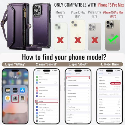 Strapurs for iPhone 15 Pro Max Magnetic Detachable Wallet Case, Purple - color: (Detachable with Magsafe)-Purple, size: iPhone 15 Pro Max - 6.7"