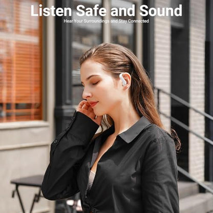 Bluetooth Headset V5.4, Wireless Earbuds Headset with ENC Mic,45MAH Ear Bluetooth Earpiece, Stereo Deep Bass, IPX5 Waterproof Hand-Free Earphone for Sport/Business/Trucker/Driver - color: White