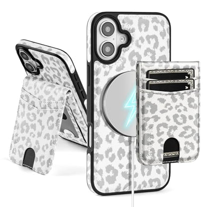 SkyEagle Compatible with MagSafe iPhone 16 Wallet Case,Leopard-White - color: Leopard-White, size: iPhone 16 - 6.1"