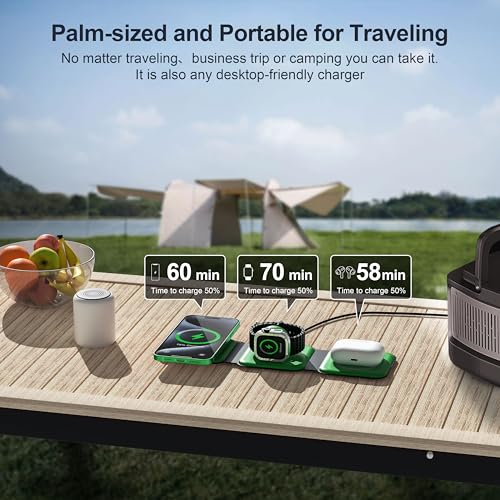 3 in 1 Charging Station for Multple Devices,Foldable 3 in 1 Wireless Charger for Travel,Nano Wireless Charging Station for iPhone16 15 14 13 12 Pro Max/Watch 10 9 8 7 6 5 4 3 Ultra/AirPod Pro - color: Green