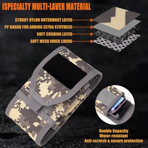 Double Capacity Phone Holster, Tactical Molle Belt Pouch with Flag Patch for iPhone 17 Pro Max/16 Pro Max/16Pro/15ProMax/14 Pro Max/13 Pro Max, Samsung S25, Size Large Extra Stiffness - color: Gray Camo