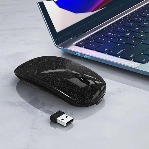 WREANU Wireless Bluetooth Mouse, Rechargeable Laptop Mice, Bright Black - color: Bright Black