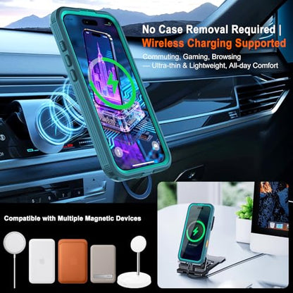 iPhone 17 Pro Case, Magnetic Waterproof IP68 Underwater Protection [6.6FT], Military Grade Drop Tested Full-Body Case with Screen & Camera Protector, Compatible with MagSafe (Teal) - color: Teal, size: iPhone 17 Pro
